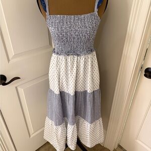 J. Crew Blue and White Smocked Dress